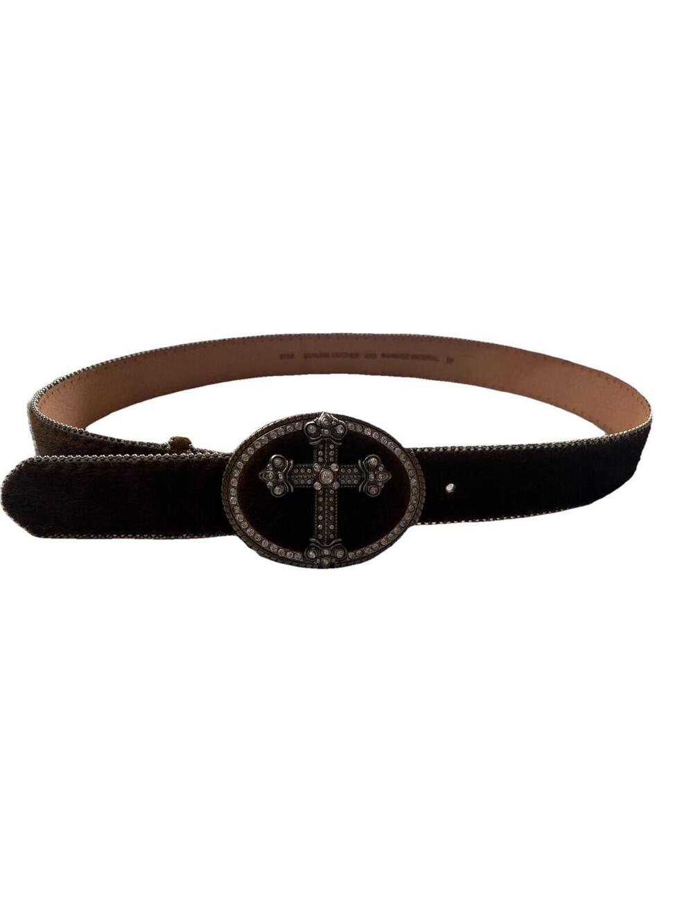 Brown Genuine Hand Tooled Leather & Animal Hair Women’s Western Belt - Size M-38